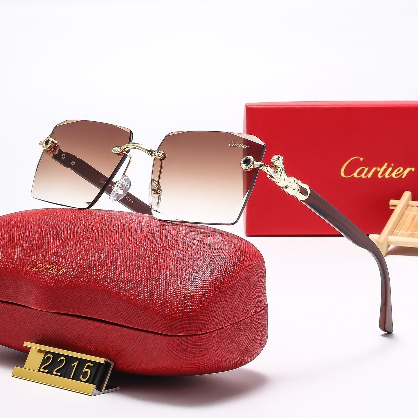 2025 Square frameless leopard head Sunglasses 2215