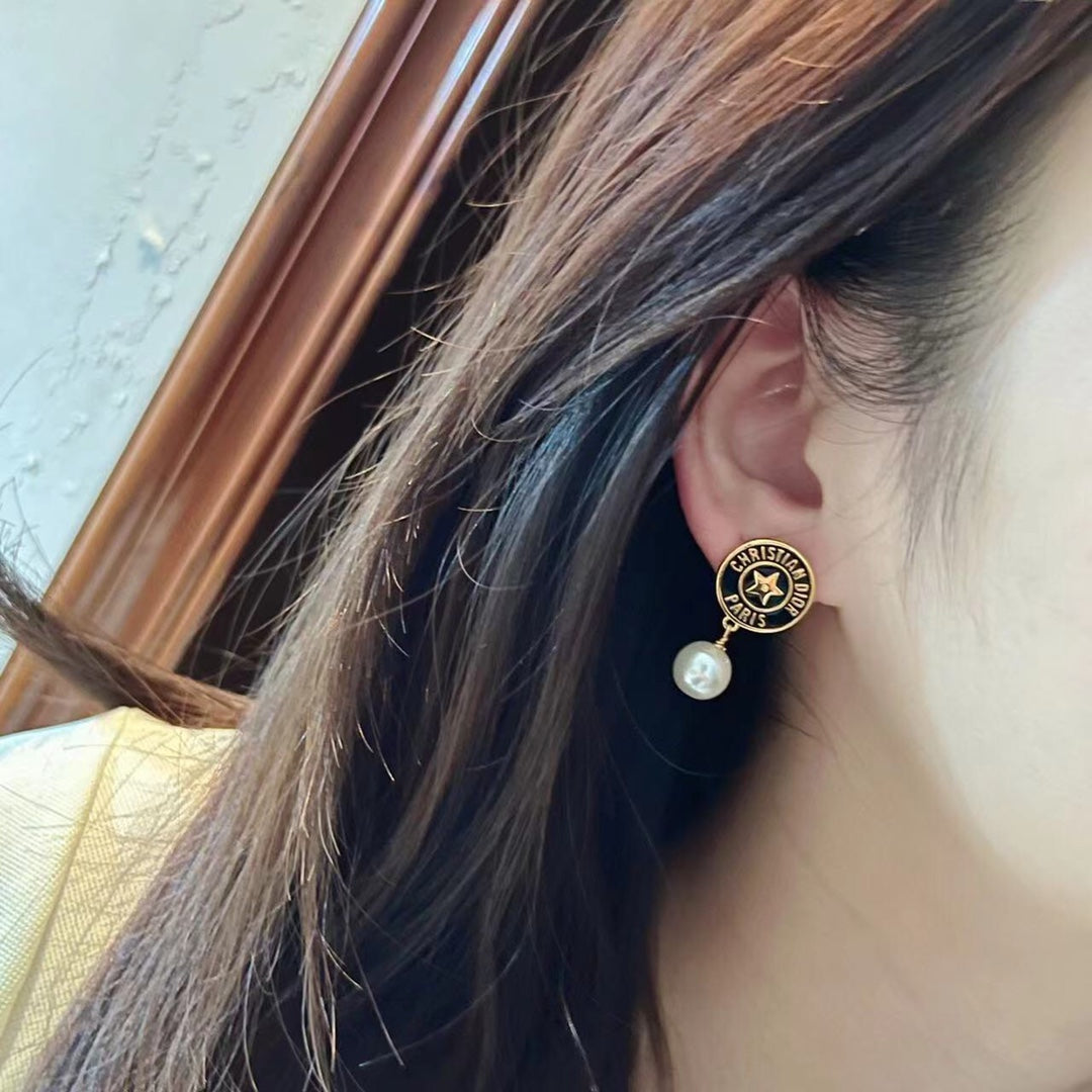 2025 Star Round Pearl Drop Earrings