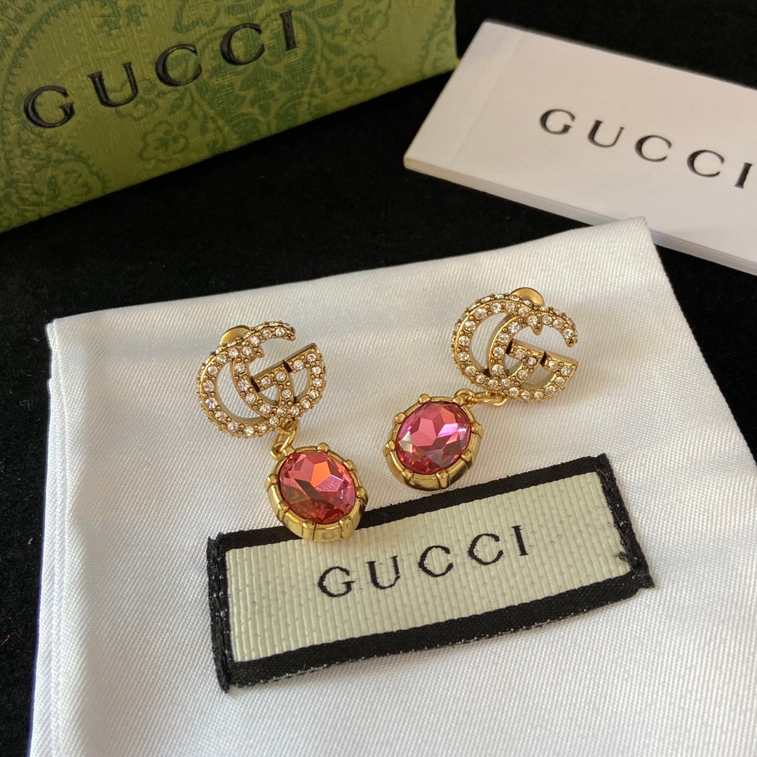 2025 Double G Pink Diamond Drop Earrings